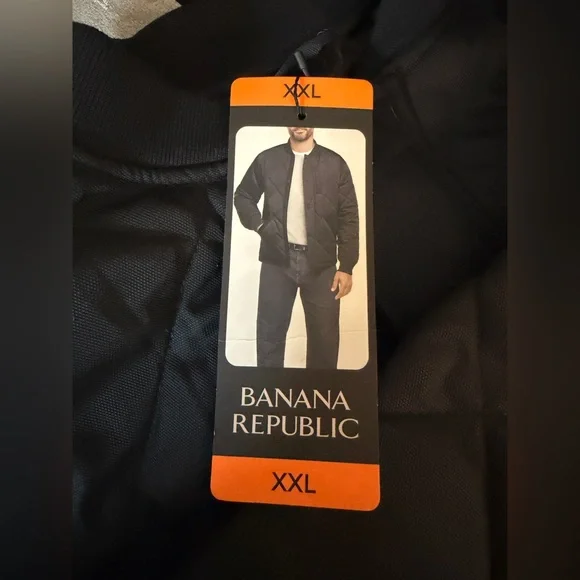 Men's Quilted Black Bomber Coat Jacket Banana Republic XXL - Picture 2 of 4